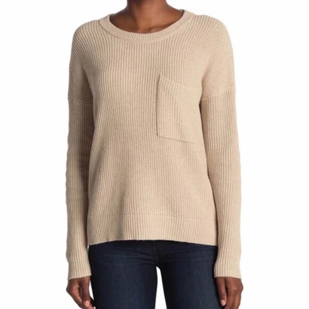 Madewell Thompson Pocket Pullover Classic Knit Sweater in Heather Fawn Size XXL